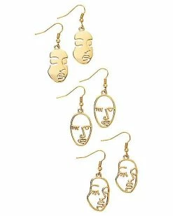 Budget 💯 Multi-Pack Goldtone Face Outline Dangle Earrings - 3 Pair ✔️