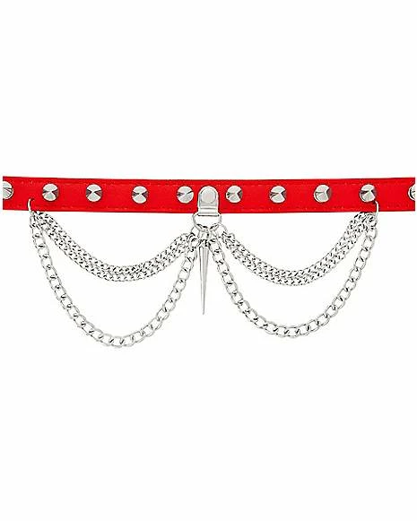 New β Double Chain Spiked Red Choker Necklace π 3 New β Double Chain Spiked Red Choker Necklace π