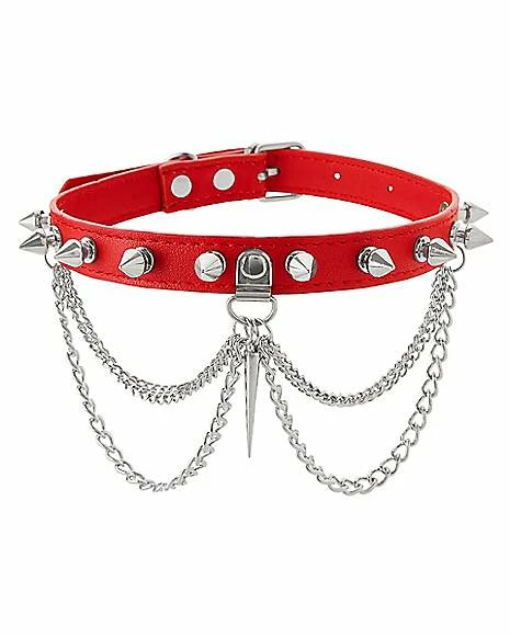 New β Double Chain Spiked Red Choker Necklace π 4 New β Double Chain Spiked Red Choker Necklace π - Image 2