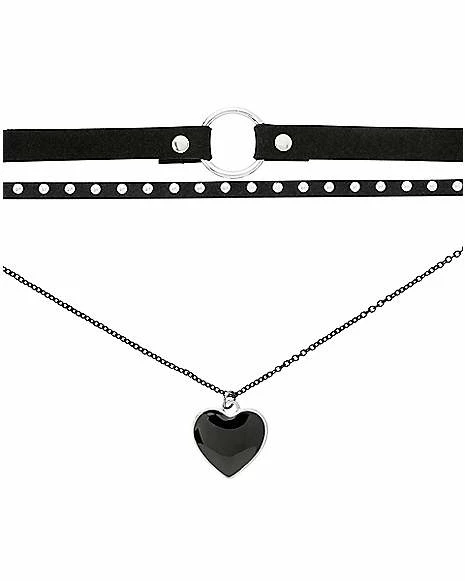 Cheap ⌛ 3 Row Black Heart Chain Choker Necklace ❤️ 3 Cheap ⌛ 3 Row Black Heart Chain Choker Necklace ❤️