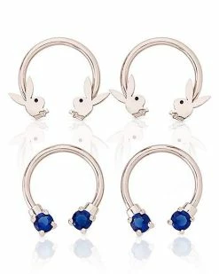 Best Sale 🔔 Multi-Pack Blue CZ Playboy Horseshoe Rings 2 Pair - 16 Gauge 🥰