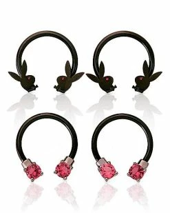 Brand new ❤️ Multi-Pack CZ Playboy Bunny Horseshoe Rings 2 Pair - 16 Gauge 🧨