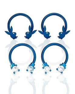 Discount 🧨 Multi-Pack CZ Blue Playboy Bunny Horseshoe Rings 2 Pair - 16 Gauge ⭐