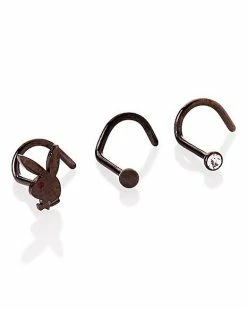 Wholesale 😍 Multi-Pack CZ Black Playboy Bunny Screw Nose Rings 3 Pack - 20 Gauge ❤️