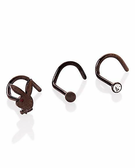 Wholesale π Multi-Pack CZ Black Playboy Bunny Screw Nose Rings 3 Pack - 20 Gauge β€οΈ 3 Wholesale π Multi-Pack CZ Black Playboy Bunny Screw Nose Rings 3 Pack - 20 Gauge β€οΈ
