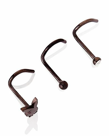 Wholesale π Multi-Pack CZ Black Playboy Bunny Screw Nose Rings 3 Pack - 20 Gauge β€οΈ 4 Wholesale π Multi-Pack CZ Black Playboy Bunny Screw Nose Rings 3 Pack - 20 Gauge β€οΈ - Image 2