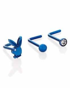 Buy 🛒 Multi-Pack Round CZ Blue Playboy L-Bend Nose Rings 3 Pack - 20 Gauge 🥰