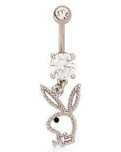 Best deal 😀 CZ Titanium Playboy Cutout Dangle Belly Ring - 14 Gauge 🌟