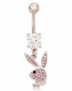 Brand new 🔔 Playboy Bunny CZ Pink Titanium Dangle Belly Ring - 14 Gauge ✔️