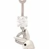 New ⌛ CZ Titanium Heart Playboy Pendant Dangle Belly Ring - 14 Gauge ⌛ -Playboy Shop 03989217 a