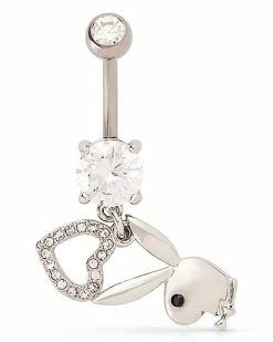 New ⌛ CZ Titanium Heart Playboy Pendant Dangle Belly Ring - 14 Gauge ⌛ -Playboy Shop 03989217 b