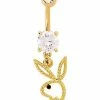 Wholesale 🛒 CZ Goldplated Titanium Playboy Cutout Dangle Belly Ring - 14 Gauge ⌛ 2 Wholesale 🛒 CZ Goldplated Titanium Playboy Cutout Dangle Belly Ring - 14 Gauge ⌛ -Playboy Shop 03989233 a
