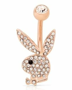 Outlet ⭐ CZ Rose Goldplated Playboy Bunny Titanium Belly Ring - 14 Gauge 👍