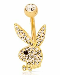 Best Sale 🛒 Cluster CZ Titanium Goldplated Belly Ring - 14 Gauge 💯