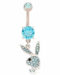 Best deal 🎁 Playboy Bunny CZ Blue Titanium Dangle Belly Ring - 14 Gauge 🧨