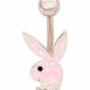 Best Sale ✨ Playboy Bunny CZ Pink Titanium Belly Ring - 14 Gauge ⭐