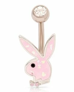 Best Sale ✨ Playboy Bunny CZ Pink Titanium Belly Ring - 14 Gauge ⭐