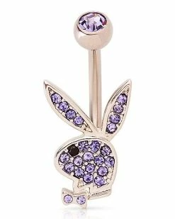 Deals 🌟 Playboy Bunny CZ Purple Titanium Belly Ring - 14 Gauge 🛒