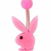 Hot Sale 🎁 Pink Acrylic Playboy Bunny Titanium Belly Ring - 14 Gauge 👏
