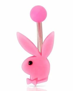 Hot Sale 🎁 Pink Acrylic Playboy Bunny Titanium Belly Ring - 14 Gauge 👏