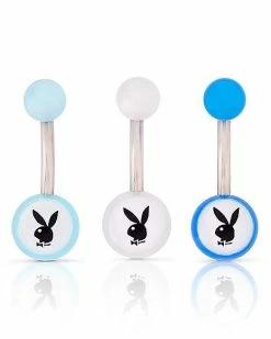Coupon ❤️ Multi-Pack Glow in the Dark Blue and White Playboy Belly Rings 3 Pack - 14 Gauge 🌟