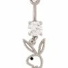 Best Sale ✨ CZ Playboy Bunny Titanium Cutout Dangle Belly Ring - 14 Gauge ⌛ -Playboy Shop 03989340 a