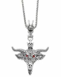Best Pirce 🥰 Red CZ Baphomet Pendant Chain Necklace ⌛