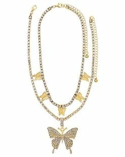 Discount 😀 CZ Butterfly Double Chain Necklace ✔️ -Playboy Shop 03989530 b