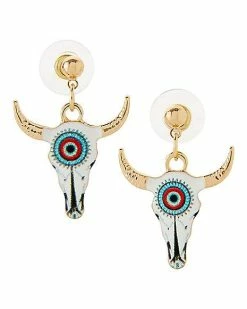 Discount 🥰 Bull Skull Pendant Dangle Stud Earrings ⭐