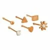 Cheap ⌛ Multi-Pack CZ Rose Goldtone Flower Heart Triangle Bone Nose Rings 6 Pack - 20 Gauge 💯 -Playboy Shop 03989639 a