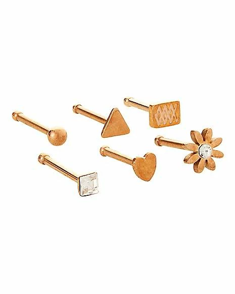 Cheap β Multi-Pack CZ Rose Goldtone Flower Heart Triangle Bone Nose Rings 6 Pack - 20 Gauge π― 3 Cheap β Multi-Pack CZ Rose Goldtone Flower Heart Triangle Bone Nose Rings 6 Pack - 20 Gauge π―
