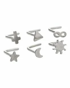 Flash Sale 🎁 Multi-Pack Star Moon Sun Symbols Titanium L-Bend Nose Rings 6 Pack - 20 Gauge ⌛