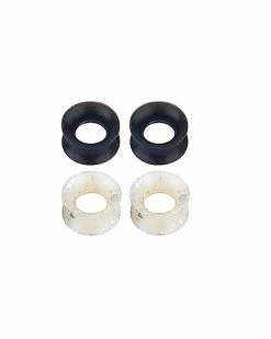 Budget ✔️ Multi-Pack Black and White Splatter Silicone Tunnels - 4 Pack ⌛