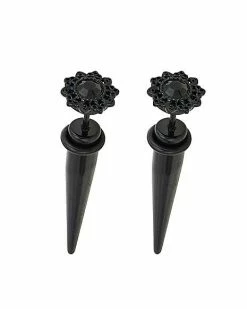 Discount 👏 Black CZ Filigree Fake Tapers - 14 Gauge 🧨