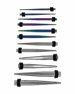 Discount 💯 Multi-Pack Anodized Silver and Rainbow Tapers 6 Pairs - 4 - 14 Gauge 😀
