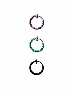Coupon 👏 Multi-Pack Purple Teal and Black Fake Hoop Earrings - 3 Pack ✔️