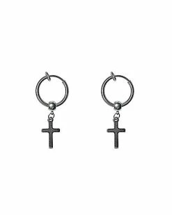 Cheap 😀 Silvertone Cross Dangle Fake Hoop Earrings 🔔