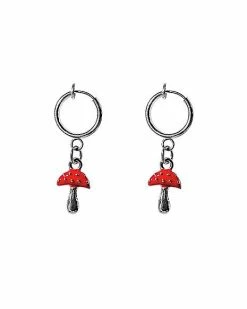 Outlet ✔️ Red Mushroom Dangle Fake Hoop Earrings 🛒