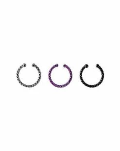 Deals 🥰 Multi-Pack Silvertone Purple and Black Fake Septum Rings - 3 Pack 🧨