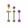 Hot Sale 🔔 Multi-Pack CZ Purple and Gold Ice Cream Cone Barbells 3 Pack - 14 Gauge 🛒