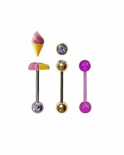 Hot Sale 🔔 Multi-Pack CZ Purple and Gold Ice Cream Cone Barbells 3 Pack - 14 Gauge 🛒