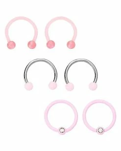 New 🔔 Multi-Pack CZ Pink and White Horseshoe Rings and Captive Rings 3 Pair - 16 Gauge 🧨