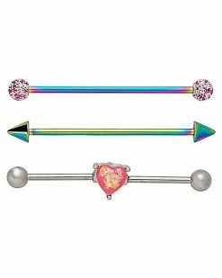 Discount 😀 Multi-Pack Opal-Effect and Oil Slick and Heart Industrial Barbells 3 Pack - 14 Gauge 🔔