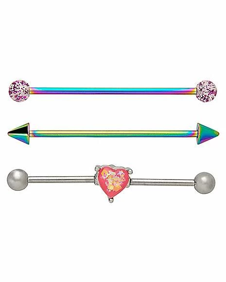 Discount π Multi-Pack Opal-Effect and Oil Slick and Heart Industrial Barbells 3 Pack - 14 Gauge π 3 Discount π Multi-Pack Opal-Effect and Oil Slick and Heart Industrial Barbells 3 Pack - 14 Gauge π