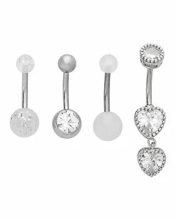 Outlet 💯 Multi-Pack CZ Glow in the Dark Double Heart Belly Rings 4 Pack - 14 Gauge 🔔