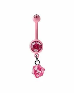 Hot Sale ✔️ Pink CZ Dice Dangle Belly Ring - 14 Gauge 🤩