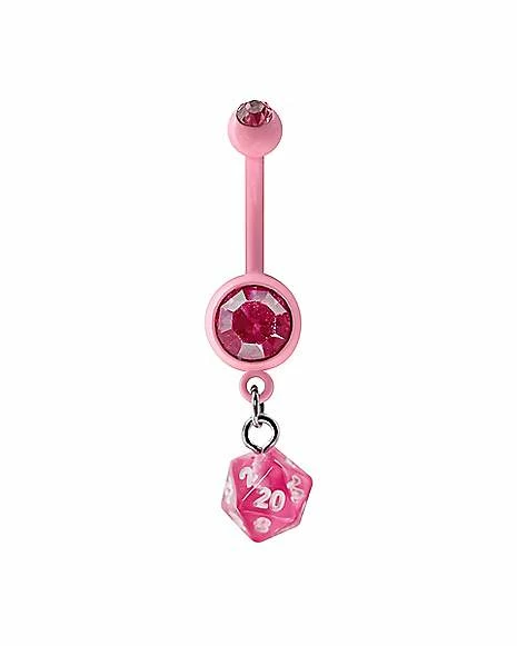 Hot Sale ✔️ Pink CZ Dice Dangle Belly Ring - 14 Gauge 🤩 3 Hot Sale ✔️ Pink CZ Dice Dangle Belly Ring - 14 Gauge 🤩