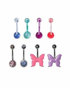 Cheapest ⭐ Multi-Pack CZ Multi-Color Butterfly Belly Rings 8 Pack - 14 Gauge 👏