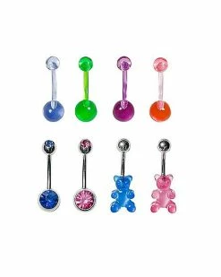 Wholesale ❤️ Multi-Pack CZ Multi-Color Gummy Bear Belly Rings 8 Pack - 14 Gauge ❤️