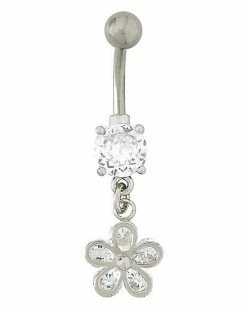 Top 10 🔥 CZ Flower Titanium Dangle Belly Ring - 14 Gauge 👏